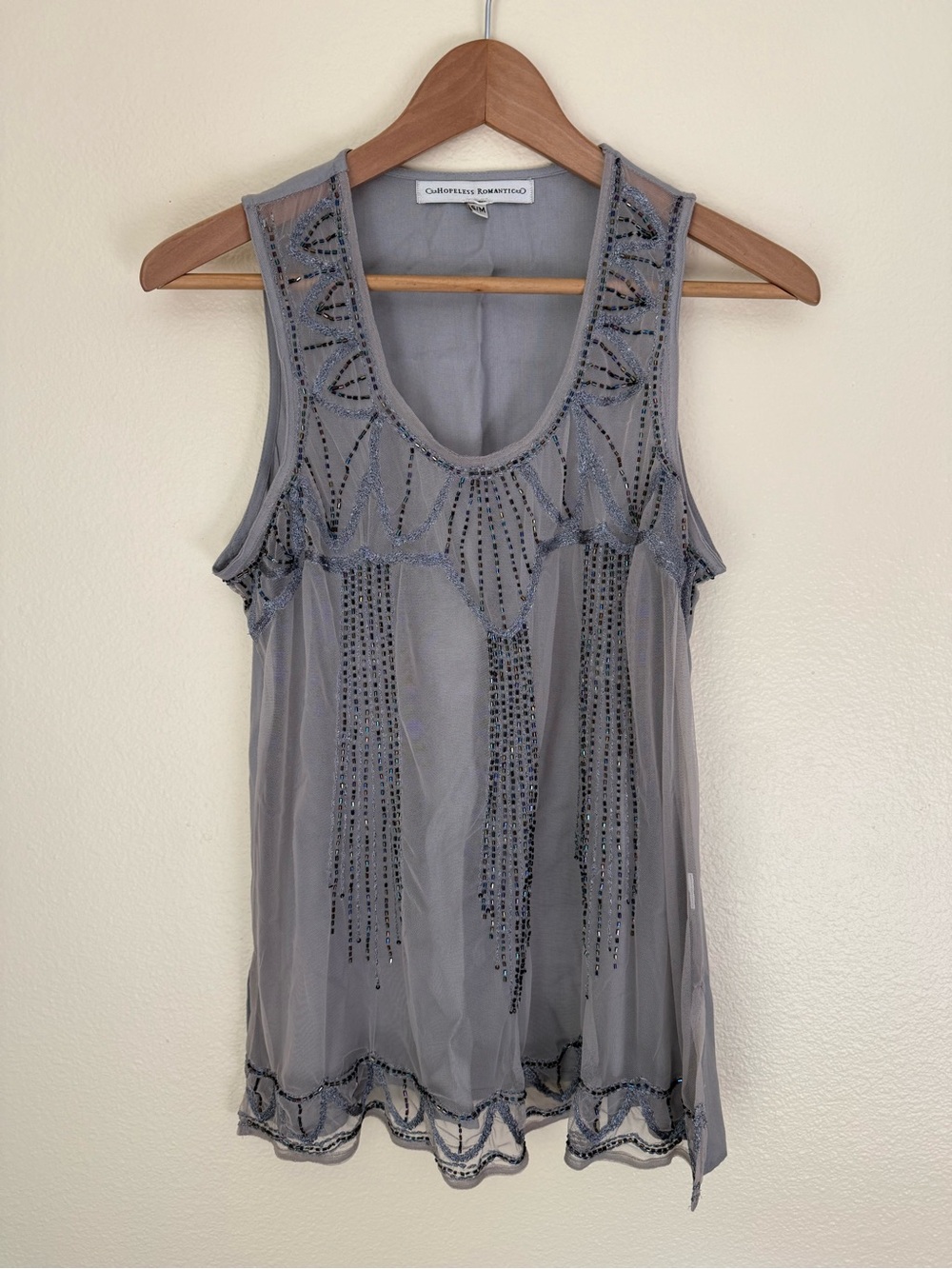 Christopher & Banks Light Gray Beaded Chiffon Sleeveless Camisole